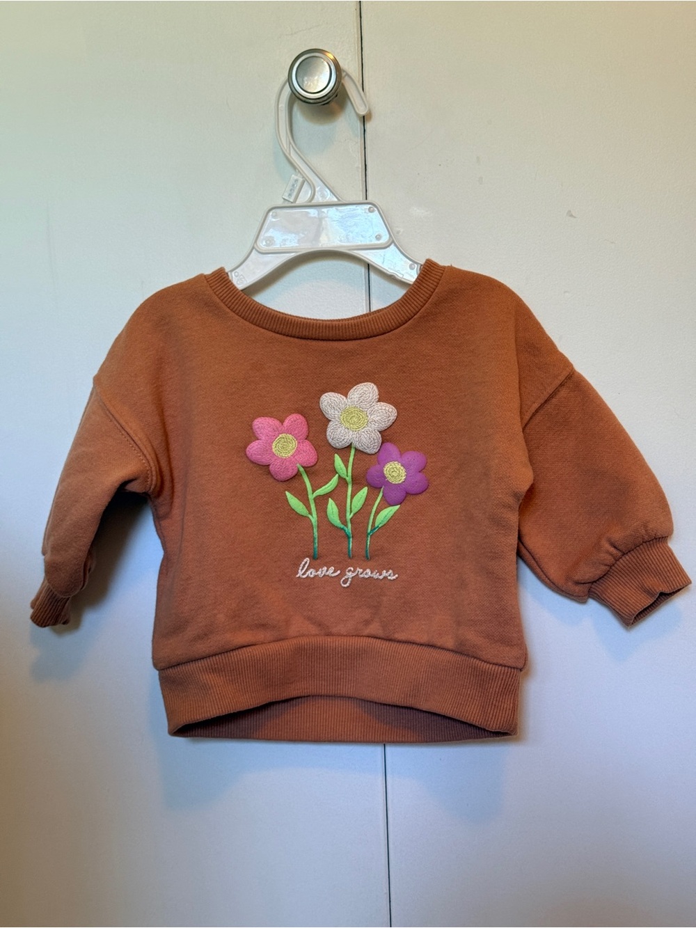 George Rust Brown Sweatshirt with Embroidered Pink, Cream, and Purple Flowers